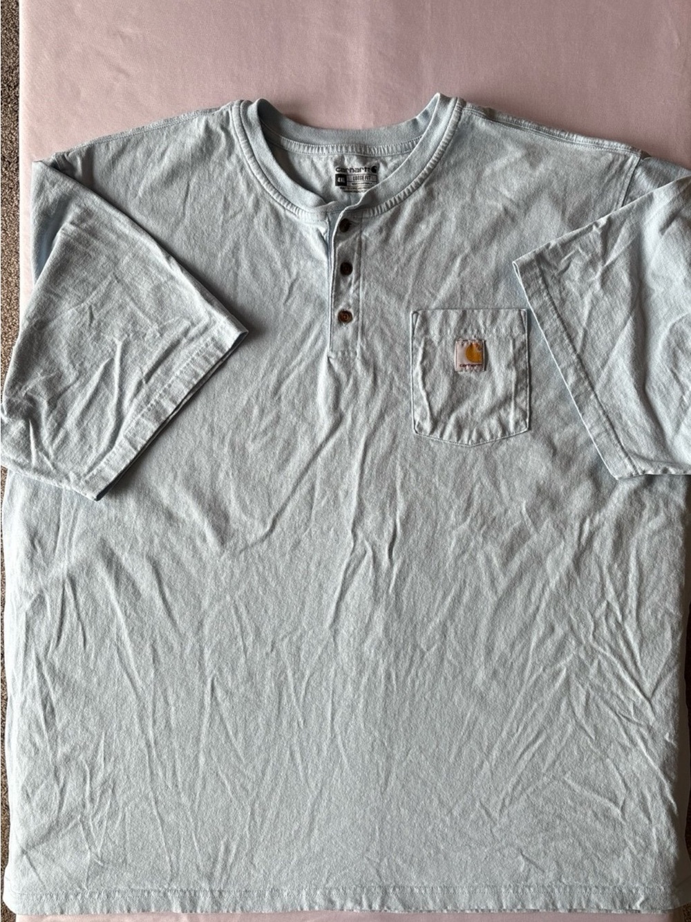 Carhartt Light Blue Short-Sleeve Henley with Chest Pocket